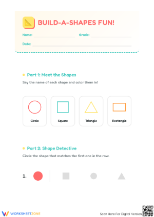 Printable Build a Shape Geometry Worksheet | Grade K