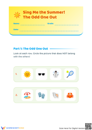 Sing Me The Summer Odd One Out | Printable Kindergarten Math