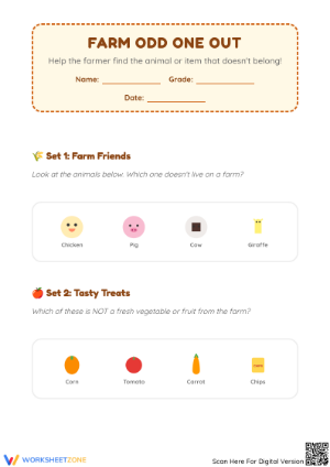 Essential Farm Odd One Out Worksheet | Kindergarten Math