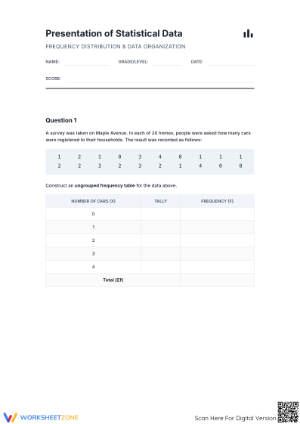 Essential Statistics Worksheet: Grouped Data | Grade 10 Math