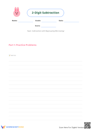 Printable 2-Digit Subtraction with Regrouping Worksheet