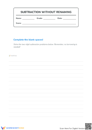 Printable Grade 2 Subtraction Without Renaming Worksheet