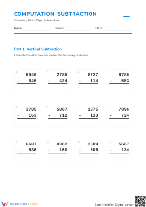 Printable Multi-Digit Subtraction Worksheet | Grade 4 Math