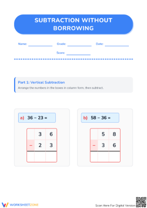 Printable 2-Digit Subtraction Without Borrowing Worksheet