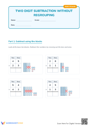 Printable 2-Digit Subtraction without Regrouping Worksheet