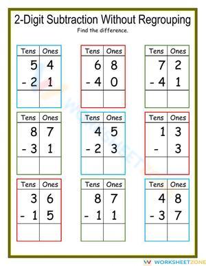 2-Digit Subtraction without Regrouping DJ