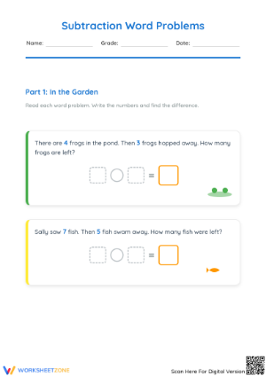 Essential Subtraction Word Problems (Within 10) | Grade 1