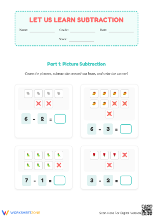 Printable Subtraction within 10 Worksheet | Grade 1 Ready