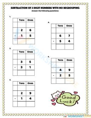 Subtraction 2 digit numbers with no regrouping