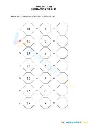 Subtraction within 20