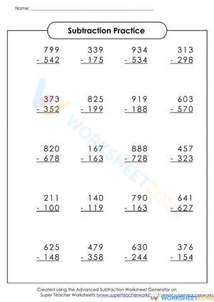 Subtraction Practice Worksheet for All Ages
