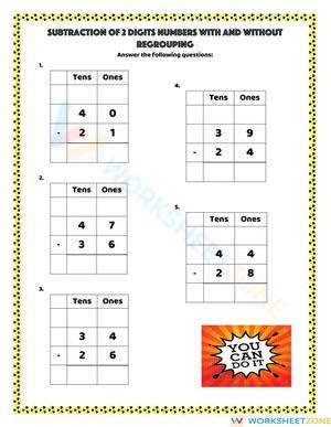 2-Digit Subtraction With and Without Regrouping