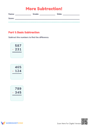 Printable 3-Digit Subtraction Worksheet | Grade 2-3 Math