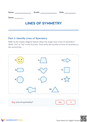Lines of Symmetry Worksheet | Printable Grade 4 Math