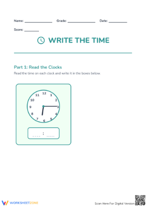 Printable Telling Time to the Minute Worksheet | Grade 3-5