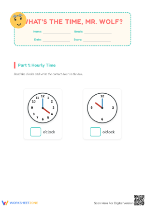 Printable Telling Time Worksheet | Grade 1 Math Practice