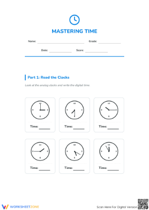 Printable Mastering Time Worksheet | Grade 2-5 Math