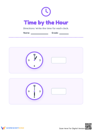 Time by the Hour Worksheet: Grade 1 Essential Practice