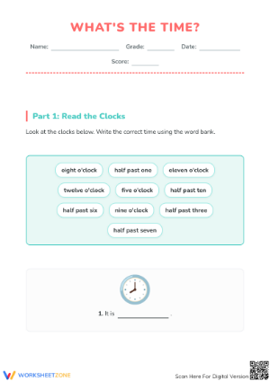 Printable Telling Time Worksheet | Grade 1 Essential