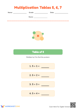 Multiplication Tables (5, 6, 7) | Printable Math Worksheet