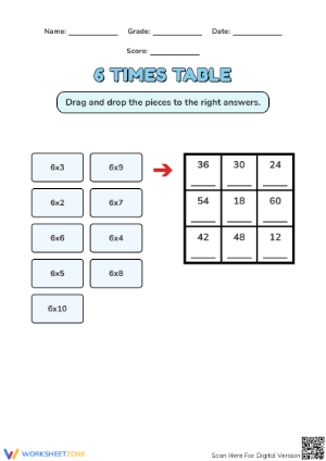 6 Times Table Worksheet | Grade 3 Printable Math