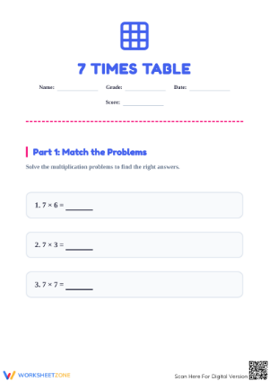 Essential 7 Times Table Worksheet | Grade 3 Math Printable