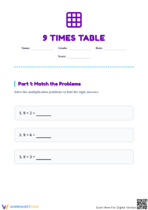 Printable 9 Times Table Worksheet | Grade 3 Math
