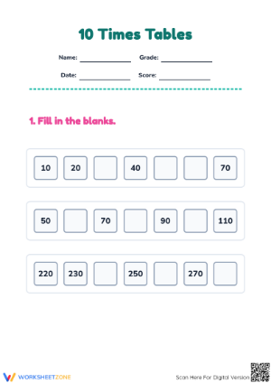 Printable Multiplying 10 Skip Counting Worksheet