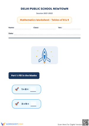 Essential Multiplication Tables of 8 and 9 Worksheet