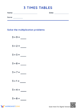 3 Times Tables Worksheet | Grade 3 Printable Math Ready