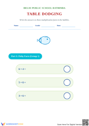 Printable Table Dodging: Grade 3 Multiplication Facts