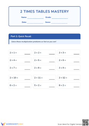 Printable 2 Times Tables Mastery Worksheet | Grade 2-3