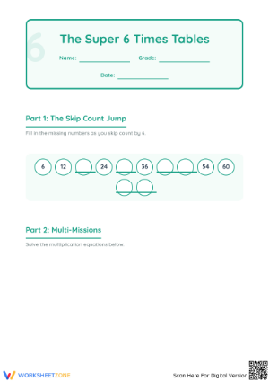 Essential 6 Times Tables Worksheet | Grade 3 Printable