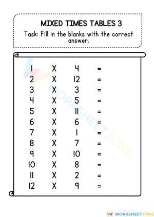 Mixed Times Tables 3