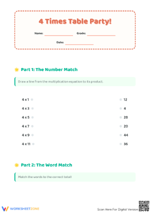 Printable 4 Times Table Party Pack | Grade 3 Math