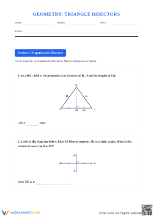 Essential Triangle Bisector Worksheet | Grade 9-12 Geometry