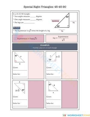 45-45-90 Special Right Triangles Worksheet