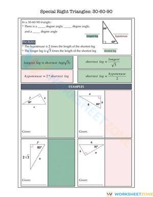 30-60-90 Special Right Triangles Worksheet