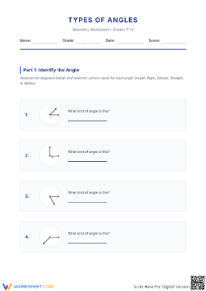 Essential Types of Angles Worksheet | Grades 7-10 Math