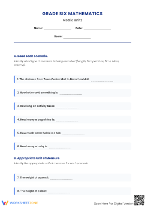 Printable Metric Units Worksheet | Grade 6 Math