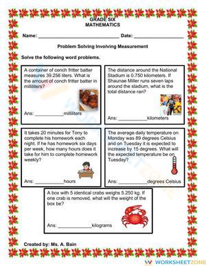 Measurement Word Problems Worksheet