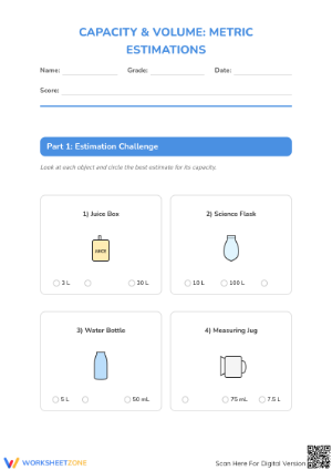 Grade 2 Capacity & Volume — Printable No-Prep Worksheet