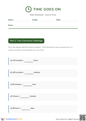Printable Units of Time Conversion Worksheet | Grade 4