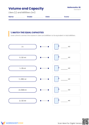Printable Capacity and Volume Worksheet | Grade 3 Math