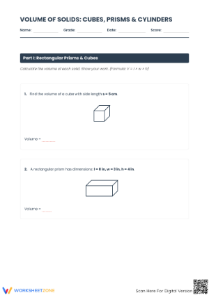 Essential Volume Practice: Cube & Cylinder Worksheet