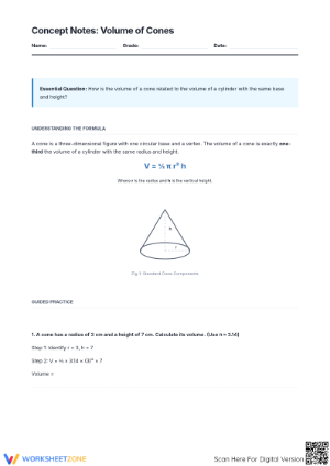 Volume of Cones Worksheet | Essential Grade 8 Math