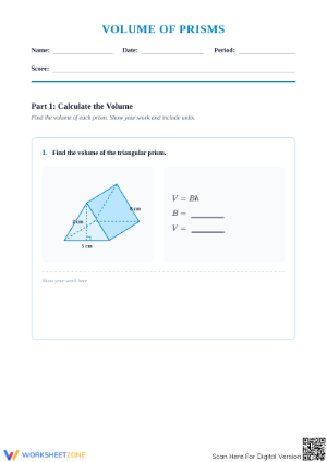 Volume of Prisms Worksheet | Grade 8 Math Printable