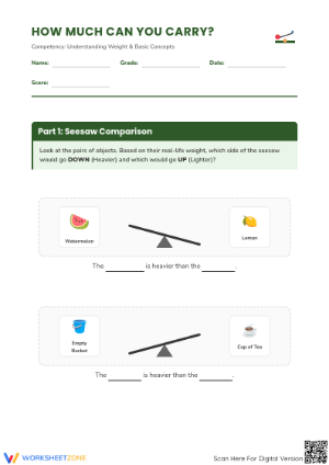 Essential Grade 3 Weight Comparison & Ordering Worksheet