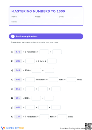 Numbers to 1000 Essential Printable Worksheet | Grade 3 Math