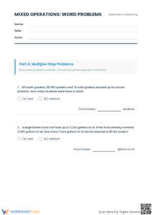 Printable Mixed Operations Word Problems | Grade 4-6